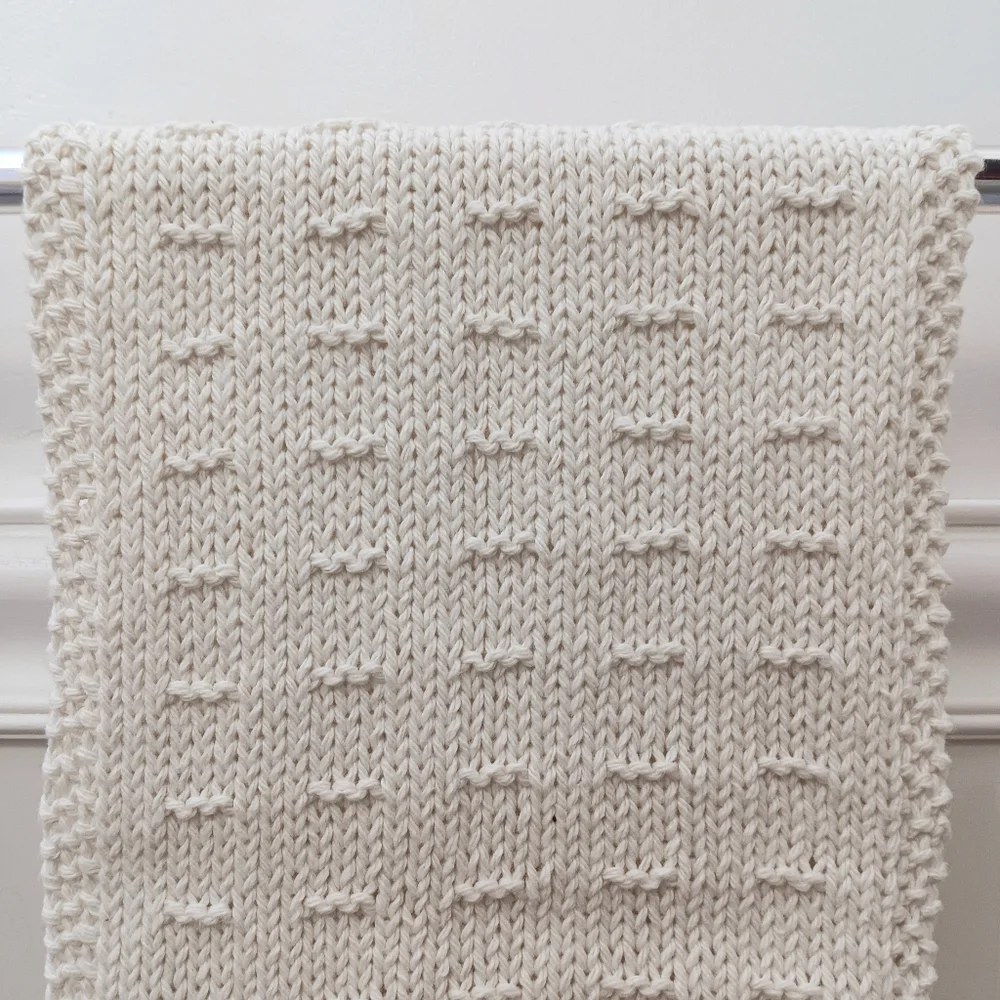 Hand Crafted Hand Knit Ivory Textured Dash Stripe Cotton Hand Towel